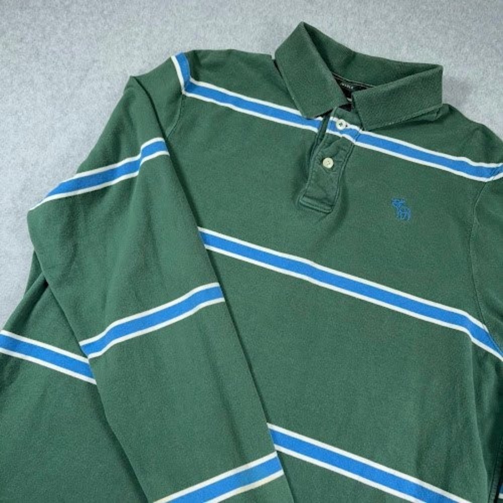 VTG Abercrombie Fitch Long Sleeve Polo Shirt Mens XL Green White Stripe Muscle